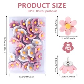 30 Pieces Flower Push Pins, Pink Thumb Tacks Decorative Floret Push Pins