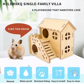 Natural Wood Hamster Cage Accessories, Maze Cabin with Fun Slide & Double-Decker House, Exercise Toys for Dwarf Hamsters, Gerbils, Mice, and Other Small Animals(Only for Small Hamster E)