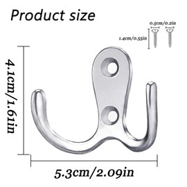 SUJIBHI 6 Pcs Double Prong Robe Hooks Coat Door Hooks with 12 Pcs Screws Chrome Wall Mounted Hooks for Bedroom Bathroom Kitchen Hanging Coat Scarf Towel Key Cap Hat Apron