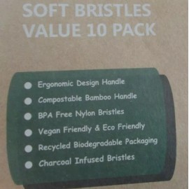 Isshah Box of 10 New Isshah 100% Natural Soft Bristle Bamboo Toothbrushes