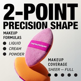 Real Techniques Soplo de polvo de doble cara, de tamaño completo, banda elástica reversible, esponja de maquillaje Miracle 2-in-1 Powder Puff