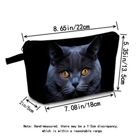MoCaliduccious British Blue Cat Makeup Bag Black Background Enchanting Feline Print Cosmetic Pouch for Cat Lovers Travel Toiletry Organizer Great Gift for Women & Teens