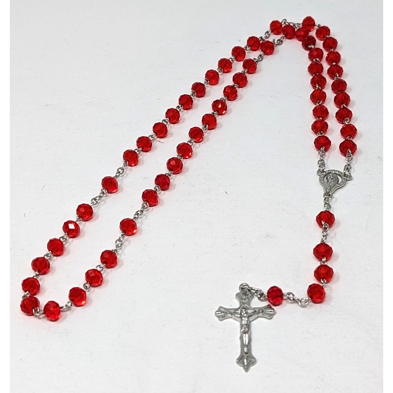 JRose Collections Red Glass Diamond Cut Rosary Beads - Handcrafted
