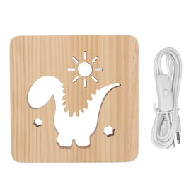 Wood Carving Lamp Dinosaur Hollow Pattern Warm White Light USB Powered Pine 3D Wooden Lamp Night Light for Kids for Bedrooms