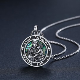 St Anthony Necklace 925 Sterling Silver Catholic Saint Anthony of Padua Medal Pendant Necklace Protection Necklace for Women Men Mother Catholic Jewellery Gifts