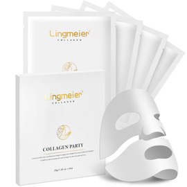 Lingmeier Collagen Face Mask 80,000ppm Marine Hydrolyzed Collagen (300-500Da) & Hyaluronic Acid | Overnight Hydration Gel Sheet for Deep Moisture | Gentle Formula, Safe for Sensitive Skin