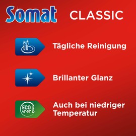 Somat Classic Dishwasher Tabs (36 Tabs), Dish Rinse Tabs for Powerful Cleaning, Rinse Tabs Leave Radiantly Clean Dishes, Even at Low Temperatures