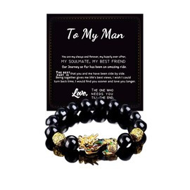 Someki To My Man Bracelet Mens Beaded Bracelets Feng Shui Bracelet Gifts for Men Birthday Anniversary Inspirational Gifts for Husband, Large, no gemstone