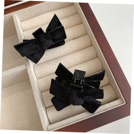 Beavorty 2pcs Elegant Bow Hair Clips for Women Girls Black Velvet Hair Bows Snap Barrettes for Fine