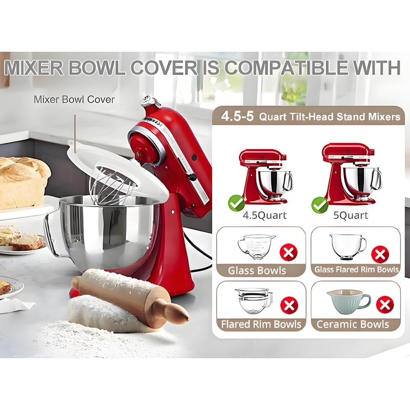 HOMGEN 2PCS Splatter Guard Covers for 4.5 and 5QT KitchenAid