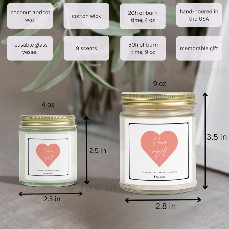 Scented Candle I Love Myself, Self-Love Aromatherapy Relaxation, Home Decor,