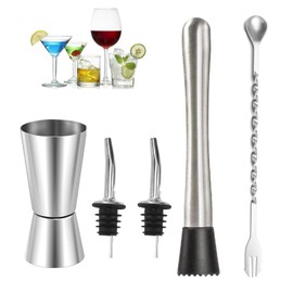 1 Pcs Spirit Measure with 2 Pcs Bottle Pourers for Spirits Cocktail Muddler Mixing Spoon, Shot Measures for Spirits, Drink Measures for Spirits, Stainless Steel Double Spirit Measures 25ml 50ml