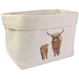 Large 'Highland Cow with Calf ' Canvas Organiser/Storage Bag (OR00030276)