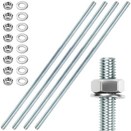Pack of 4 Threaded Rods M8 Threaded Rods M8 x 300 mm Threaded Rod Threaded Bolts Galvanised Steel Grub Screws Blue Zinc Threaded Rods with 8 Pieces Hex Nut and 8 x Washers