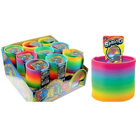 JA-RU Big Magic Rainbow Color Spring Pack (18 Units) Original Plastic Coil Fidget Toy | Kids Toy for Girls & Boys | Colorful Neon Color Sensory Vintage Toys. Includes 1 Bouncy Ball 1702-18p