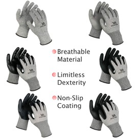 ACKTRA WG015 Level 5 Cut Resistant Construction Safety WORK GLOVES 3 pairs, Foam Nitrile Coated, High Tear Strength, EN 388, PPE Regulation 2016/425, for Men and Women (Large)