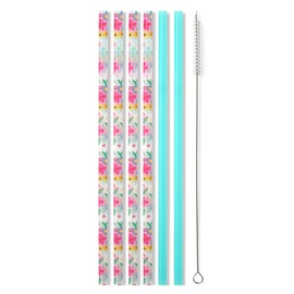 Swig Life Reusable Straws Island Bloom + Aqua Tall Straw Set & Cleaning Brush, Each Straw is 10.25 inch Long (Fits Swig Life 20oz Tumblers, 22oz Tumblers, and 32oz Tumblers)