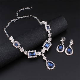 JWICOS Juego de collar y pendientes de novia con forma de lágrima de cristal para mujeres y niñas (azul)