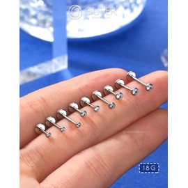 OUFER 18G 3PCS Nose Studs Stainless Steel 316L Threadless Push in Nose Piercings Clear CZ Nose Piercing Studs 8 mm Nose Jewellery Nose Rings Nostril Piercings