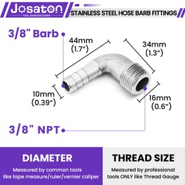 Josaton 5PCS Stainless Steel 90 Degree Elbow Hose Fitting, Hose Barb Fittings 3/8" Barb x 3/8" NPT Elbow Male Adapter for Water/Fuel/Air, with Hose Clamps