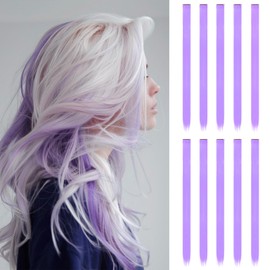 10 Pcs Clip In Hair Extension, 22 In Hair Extensions Human Hair Extensions Long Straight Hair Extensions clip in Hair Accessories for Girls(Light purple)