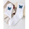 OYOANGLE Women's Butterfly Embroidery Crew Sock Comfortable Everyday Sock Athletic