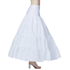 BEAUTELICATE Women's Petticoat Crinoline Long A-line Underskirt Tulle Half Slip With Hoops For Wedding Bridal Evening Dress Cosplay Medieval Costume(White - 3 Hoops & 1 Layer Cover, 6-10)