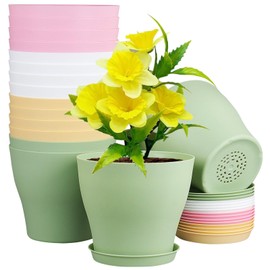 Meowell Meowell 6 inch Plastic Nursery Pots, Seedling Pots, 16 Pack Plant Pots for Small Indoor Outdoor Plants, Flower Pots with Drainage Holes and Saucers, Decorative Planters for House Plants, Colorful