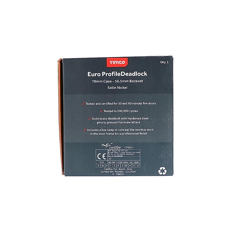 Timco - Euro Deadlock - Satin Nickel (Size 78 case