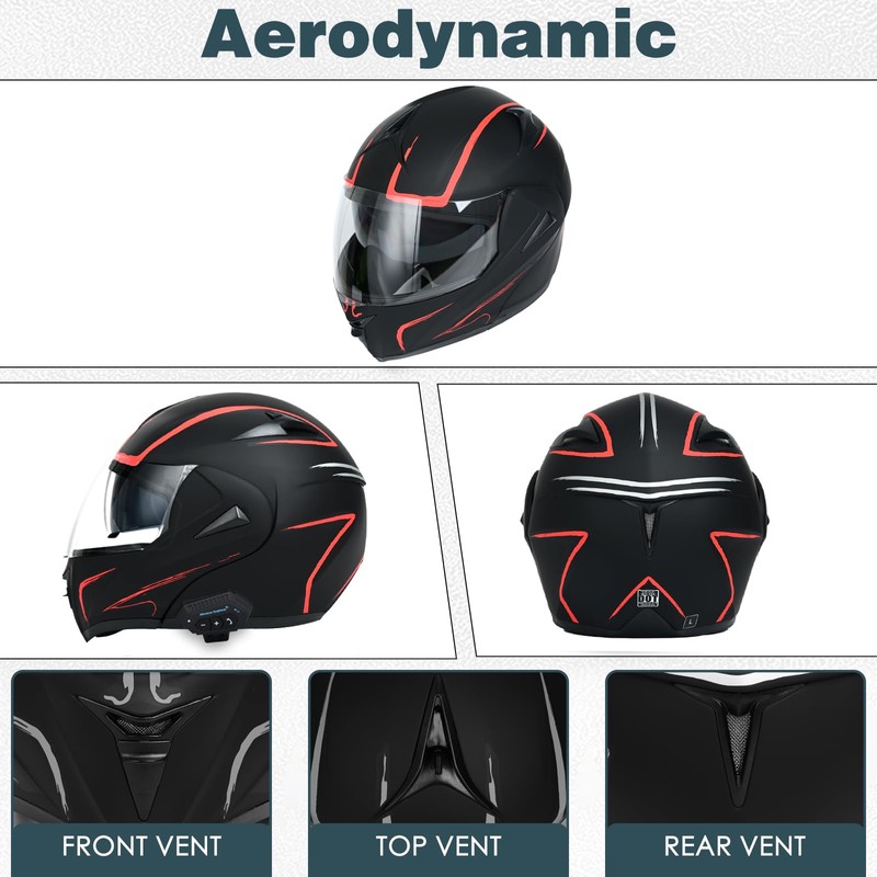 Motorcycle Bluetooth Modular Helmet, DOT Approved Dual Visor Full Face
