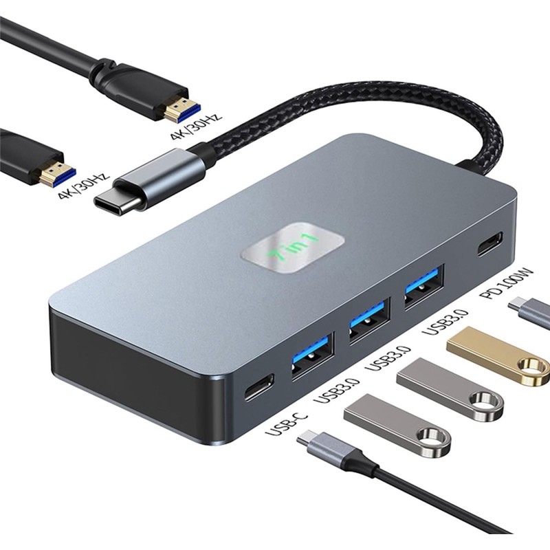 Coverzone Çoklayıcı Adaptör 7in1USB-C To USB 3.0 ve USB/C 4
