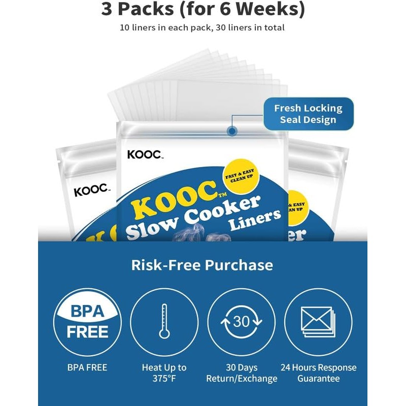 KOOC Slow Cooker Liners 14"x22" 30 Count Extra Large Size
