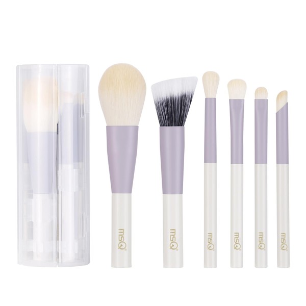 MSQ Mini Makeup Brush Set 6 Pieces Portable Makeup Set Premium Makeup Brush Kits with Foldable Box Powder Cosmetic Brush Concealer Mixing Eyeshadow Brush Sets