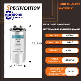 QUCpona 80 µF MFD Round Run Capacitor 370/440VAC CPT01074（50）