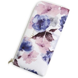 Charis HIGH FIVE Vegan Leather Botanical Floral Slim Wallet for Women Card Coin Purse Flower - Blue