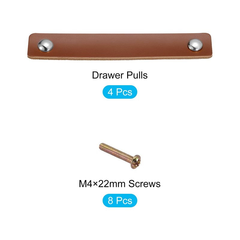 sourcing map Leather Drawer Pulls, 6.7" 4Pcs Leather Furniture Handle