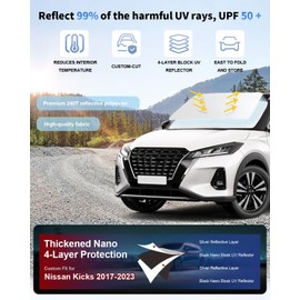 for Kicks Windshield Sun Shade Sunshade for 2018 2020 2021 2022 2023 2024 2025 Nissan Kicks S SV SR Crossover Accessories 2-Layer Car Front Window Sun Visor Shield Foldable Protector Blocks UV