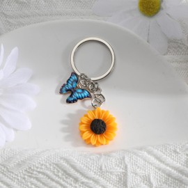 Cute Flower Keyring, Sunflower Keyring for Women, Beautiful Sunflower Gift, Gift for Mother, Daughter and Friends, Birthday, Mother's Day Gift, Handbag Pendant, Silver4