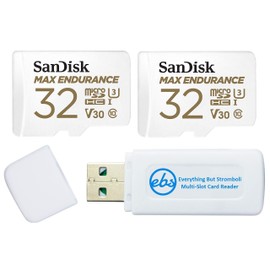 SanDisk MAX Endurance 32GB TF Card MicroSDHC (2 Pack) Memory Card for Dash Cams & Home Security System Video Cameras (SDSQQVR-032G-GN6IA) Bundle with (1) Everything But Stromboli MicroSD Card Reader