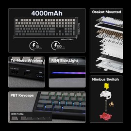EPOMAKER Aula F108 Full Size Wireless Gaming Keyboard with 4000mAh Battery, 108 Hot-Swappable and Programmable Keys, NKRO, RGB Backlight, for Win/Mac/PC/Android (Black Gradient)