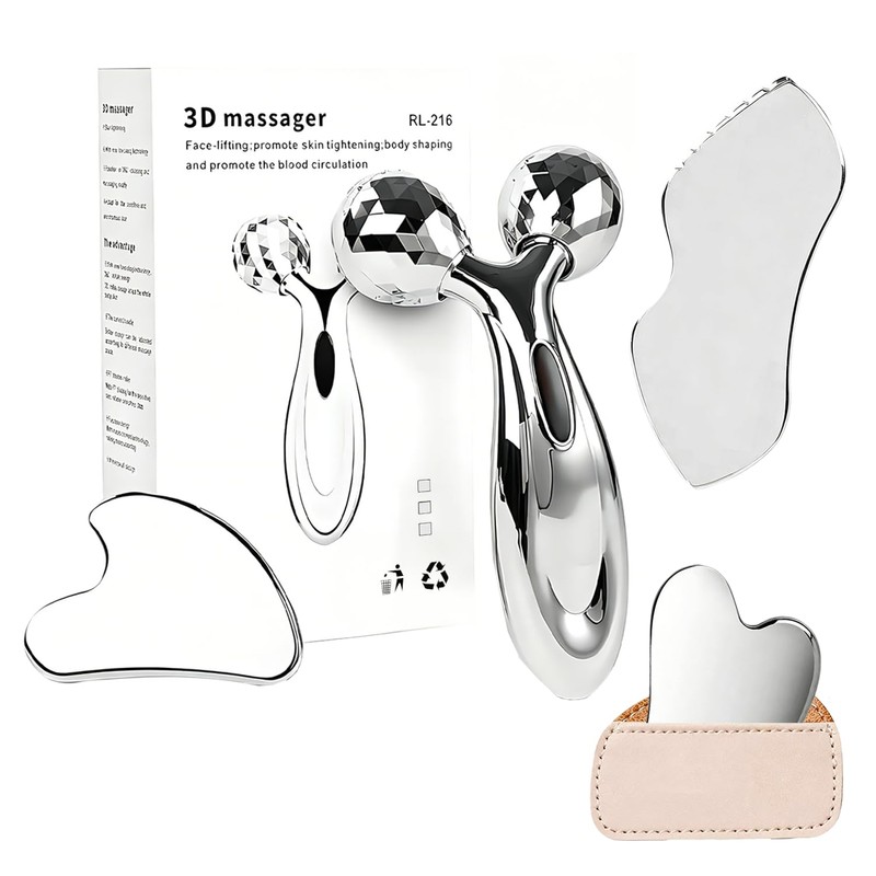 Herramienta Guasha Facial Acero Inoxidable, Plata, 3PCS