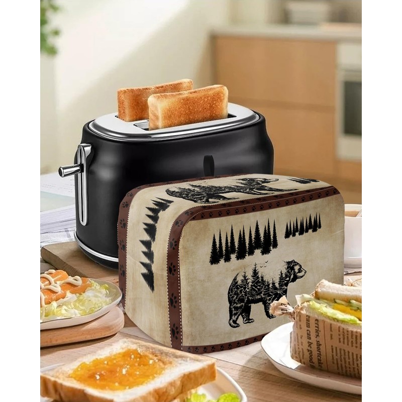 Toaster Covers 4 Slice Slot Vintage Black Bear Pine Tree
