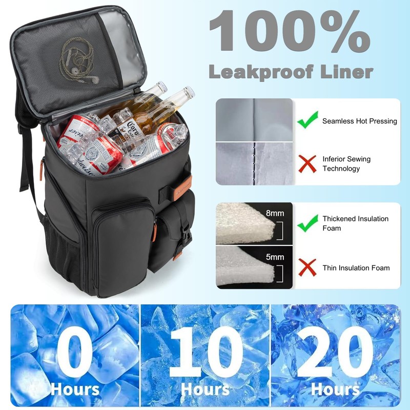 Insulated Cooler Backpack,Bagparkk 33 Cans Multifunctional Double Deck Leakproof Cooler