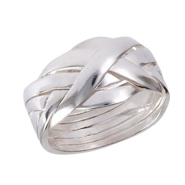 Large Sterling Silver 6-Band Weave Puzzle Ring Size 7