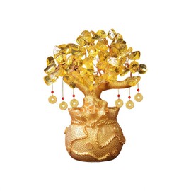 Chiorgone Citrine Crystal Money Tree – Feng Shui Wealth Tree for Prosperity, Golden Money Bag Bonsai, Lucky Gemstone Tree for Home & Office