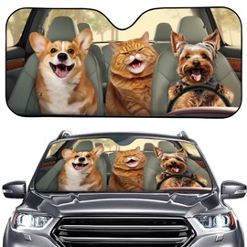 WUYOJUXA Funny Sunshade for Car Windshield Animal Puppy Cat Window Sun Covers Foldable Front Sun Shade,Animal Cat Car Accessories,Keeps Your Vehicle Cool