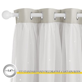 NICETOWN Natural Curtains for Living Room Bedroom Farmhouse Curtains Double Layer Blackout Kids Curtains 84 inches Length Star Cut Out Curtain Drapes for Nursery, 2 Panels, 52 x 84 inches