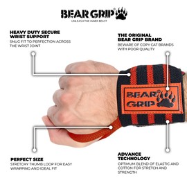 BEAR GRIP - Weight lifting wrist support wraps (Sold in pairs) (Black-Red-Tessellation-Wraps)