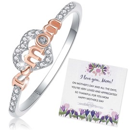 SOLOLIKE Mother's Day Ring from Daughter: 925 Sterling Silver I Love Mom Rings for Women - Mothers day Birthday Jewelry Gifts for Mother Grandmother, 7, Silver, Cubic Zirconia