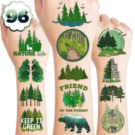100 PCS Forest Temporary Tattoos Birthday Party Decorations Favors Supplies Decor Forest Tree Animal Adventure Nature Themed Stickers Gifts For Girls Boys Classroom School Prizes Reward